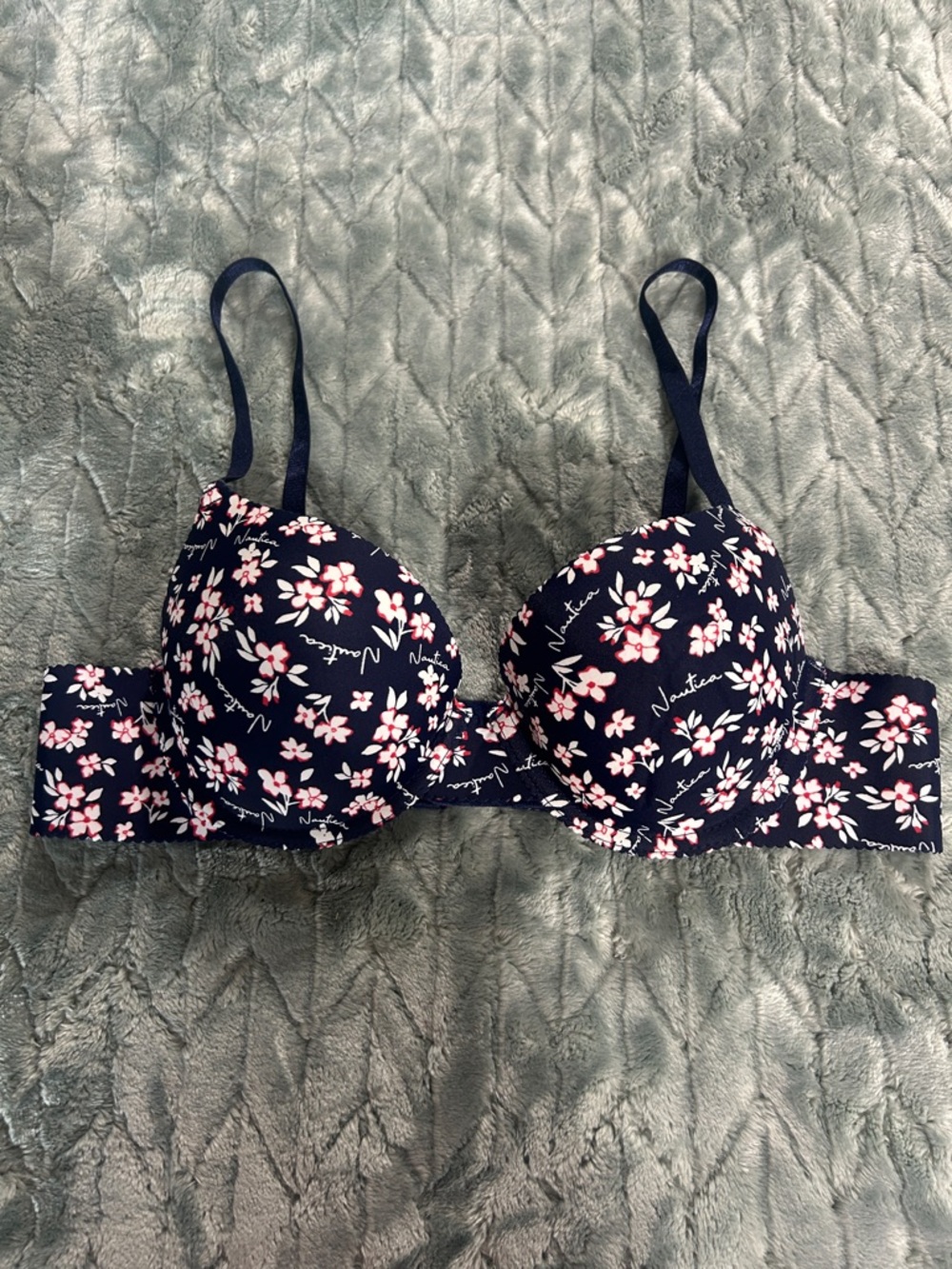 Nautica Navy Floral Underwire Push-Up Bra with Pink & White Flowers